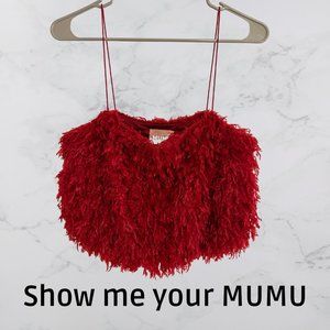 MUMU Red Faux Feathers Crop